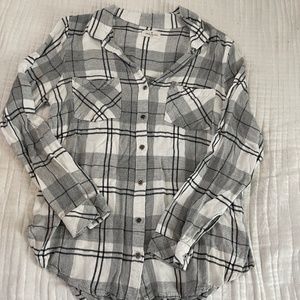 Womens Large Plaid Shirt White Flannel Button Down